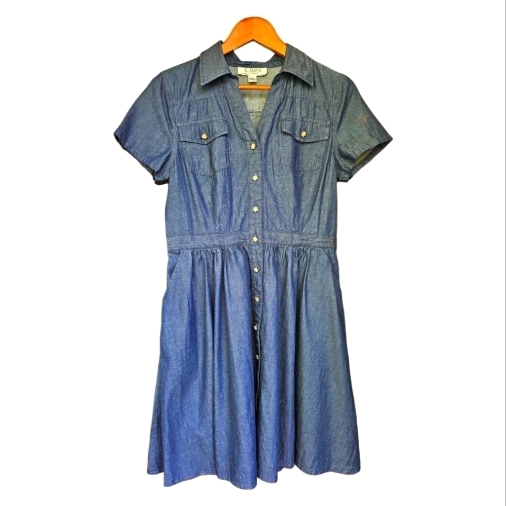 VINTAGE 90s Clues Collection Dark Wash Denim Dress  Size 8